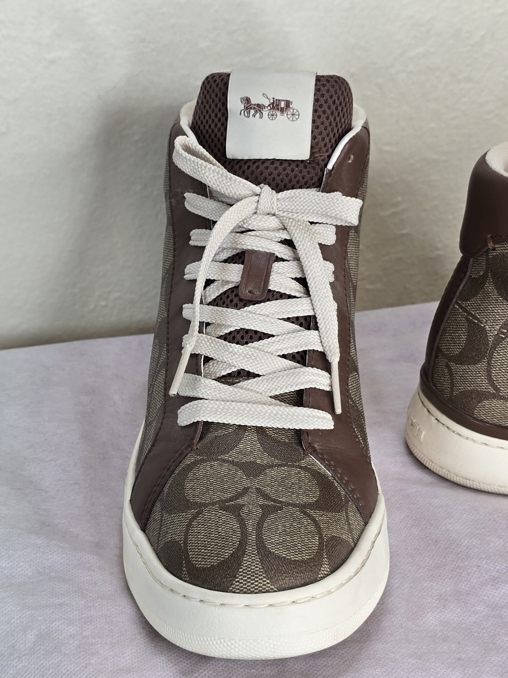 Coach Clip Signature High Top Sneakers Women’s Size 11B Brown Khaki Canvas - Picture 6 of 14